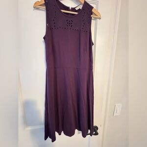 LOFT Plum Sleeveless Eyelet Yoke Maxi Dress